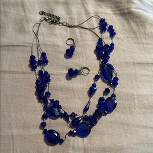 Elegant Blue Beaded Necklace and Earring Set